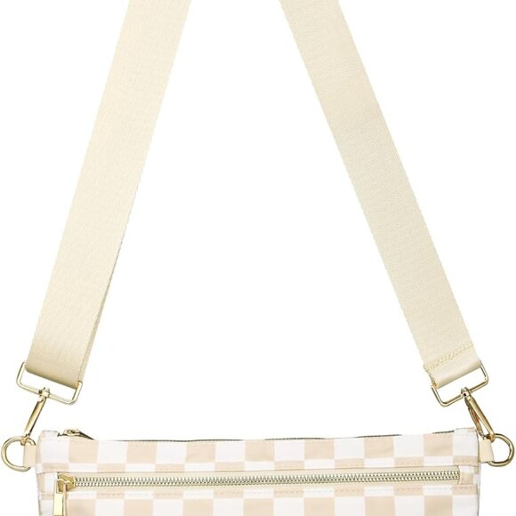 Handbags - Checkered Beige White Crossbody Bag for Women, Stylish & Lightweight